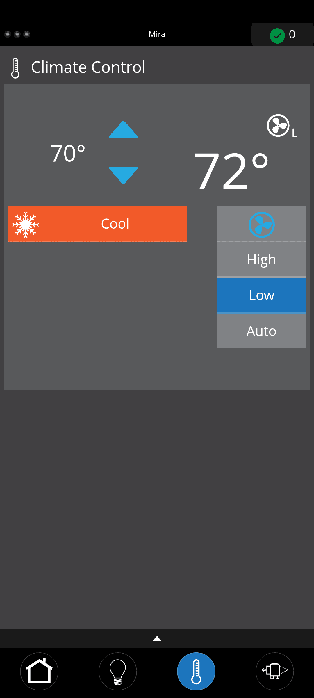 HVAC control page in Mira app
