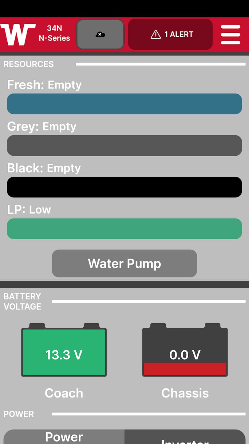 home page in Winnebago app
